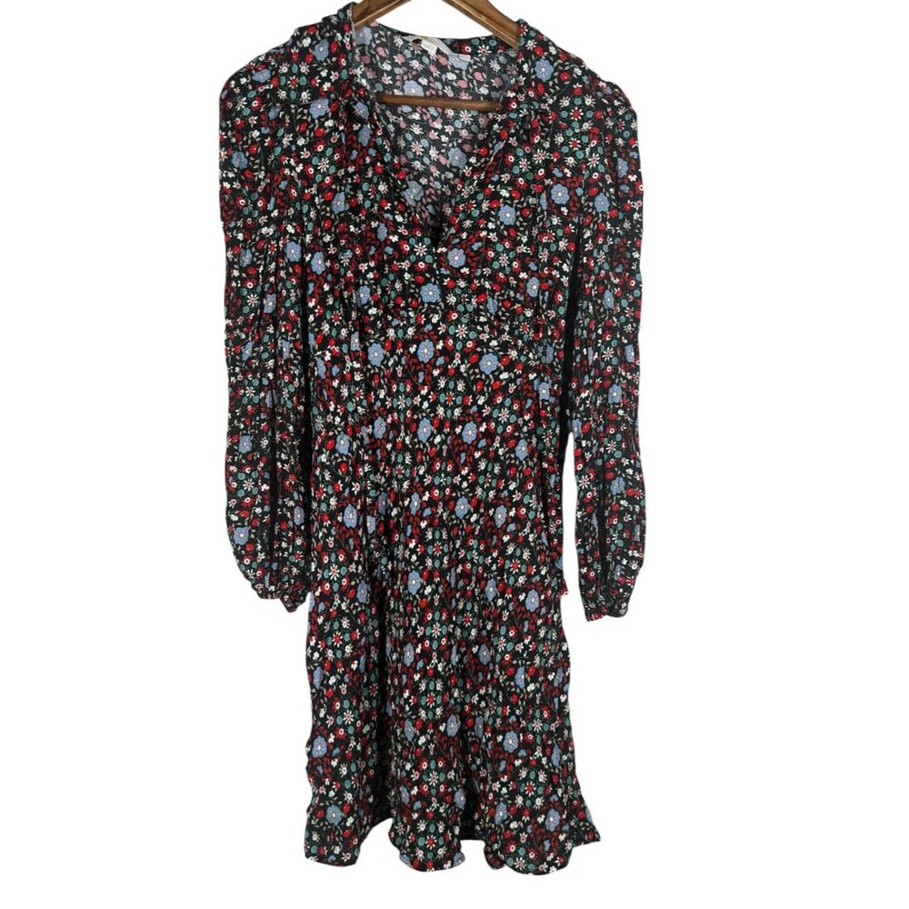 Boden Dark Floral Babydoll Dress Womens Sz 6R Balloon Sleeve Boho Knee Length